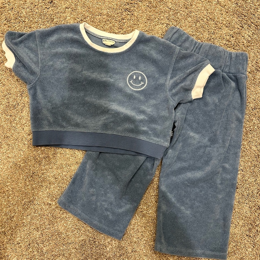 Blue Velour Lounge Set with Smiley Face